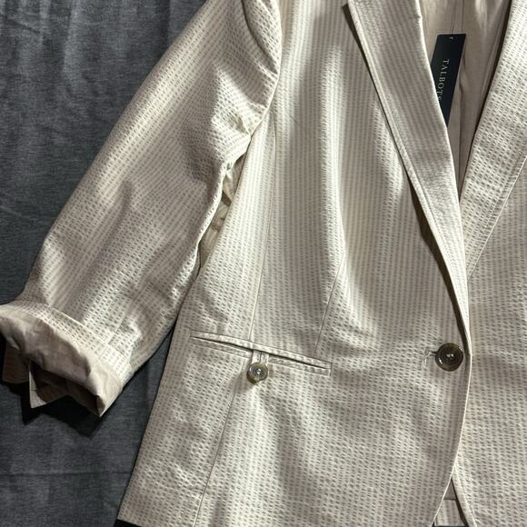 NEW Talbots Ivory Khaki Striped Blazer Jacket Sz 16 Single Button 3/4 Sleeve - Picture 2 of 8